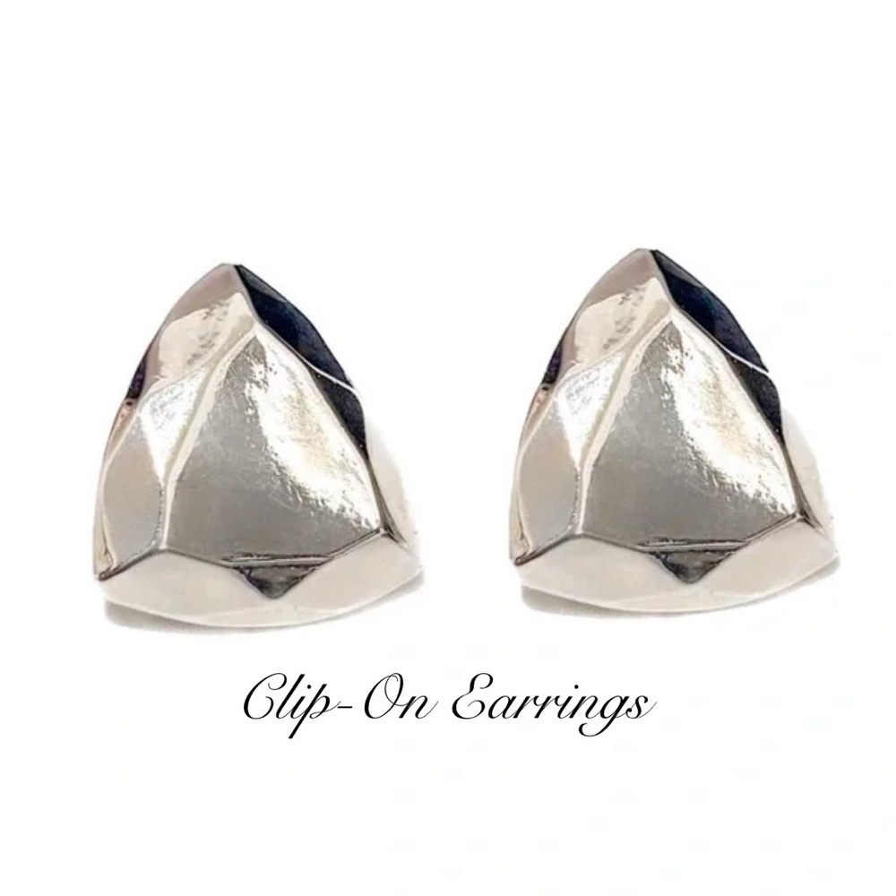 NEW - Carmen Silver Faceted Geometric Statement “Clip-On” Earrings